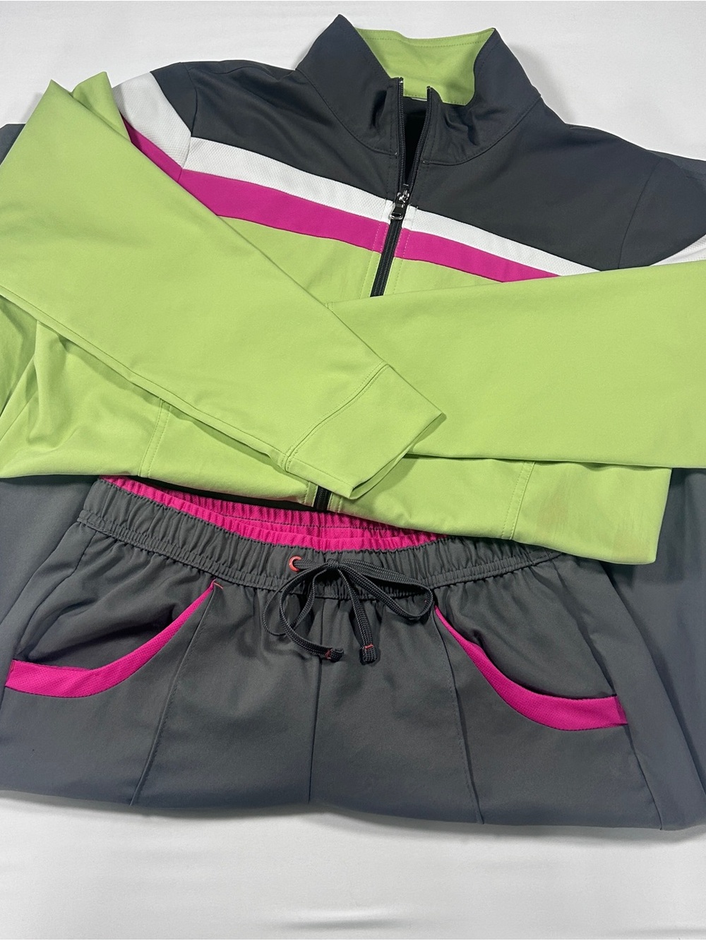 Y2K made for life Lime Green and Charcoal Track Jogger Set with Hot Pink Trim